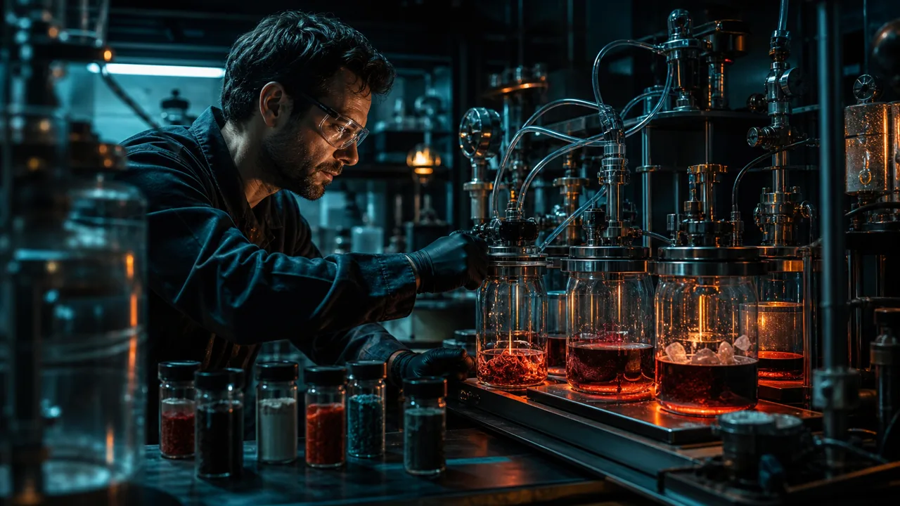 a dark API testing lab with samples, valves, and cables