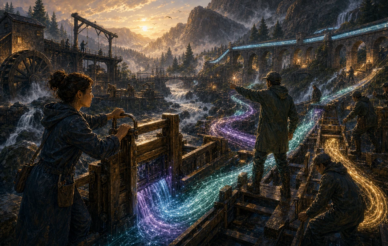 Illustration zu StreamSets: Flusscrew lenkt Datenstroeme durch Schleusen
