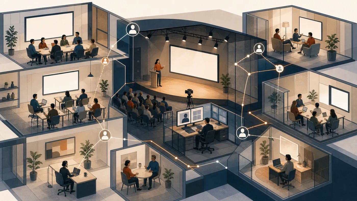 Illustration zu Adobe Connect: Virtuelle Webinare und Online-Sitzungen als Raumplan