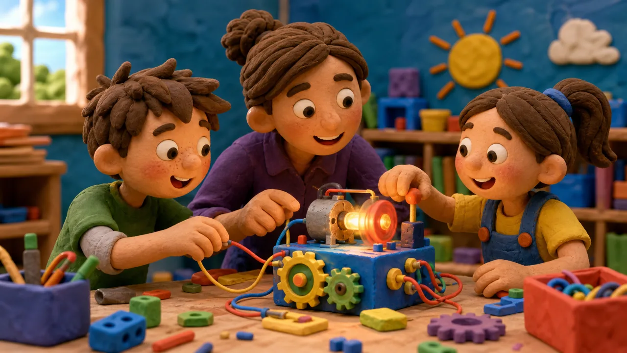 Children assembling an educational device