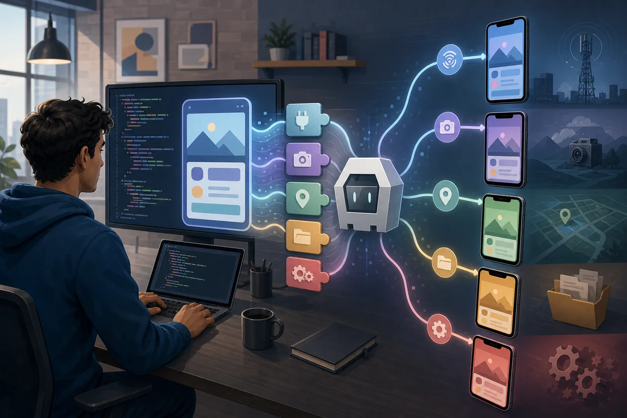 Illustration zu Cordova: Entwickler verbindet Webcode mit nativen Mobilgeraeten