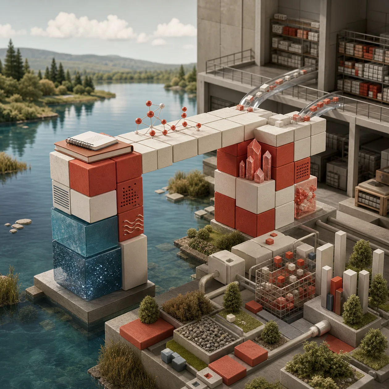 Illustration for Databricks: data blocks connect a lake with a warehouse