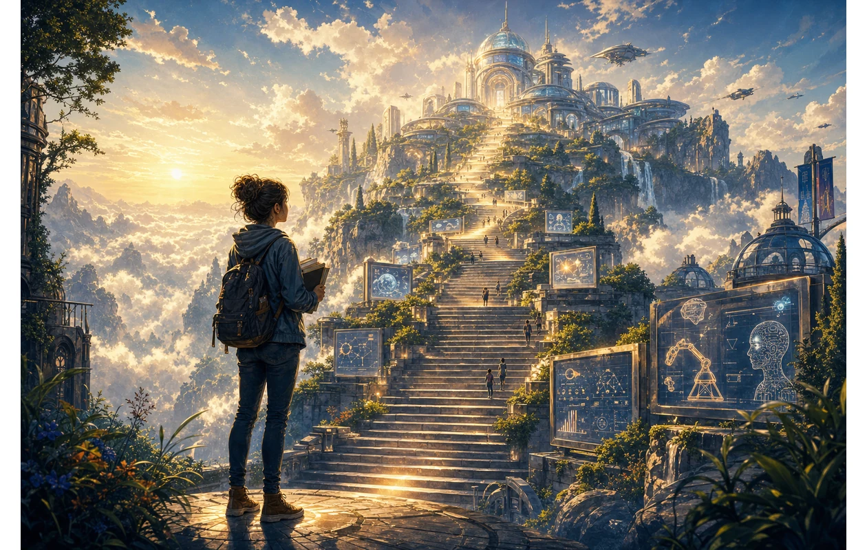 Illustration zu udacity: Student embarking on a long learning journey