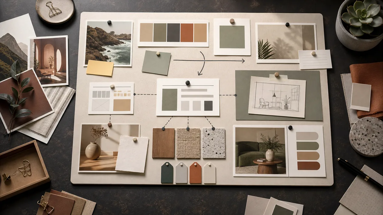 Illustration zu Milanote: Moodboard-Karten, Referenzen und Projektskizzen werden zu einem visuellen Plan geordnet
