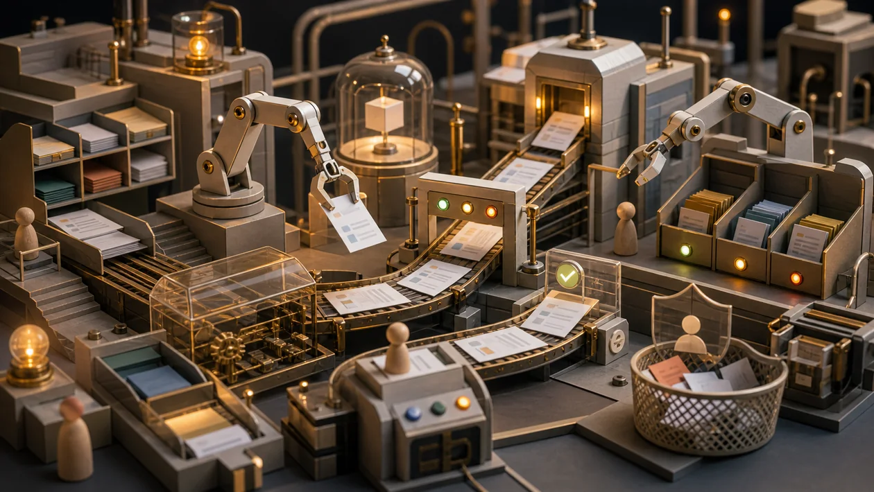 Automated document workflow with a review step, data handoff, and human approval