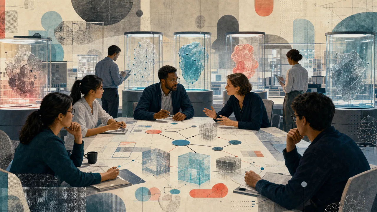 A research team evaluates several AI models in a laboratory
