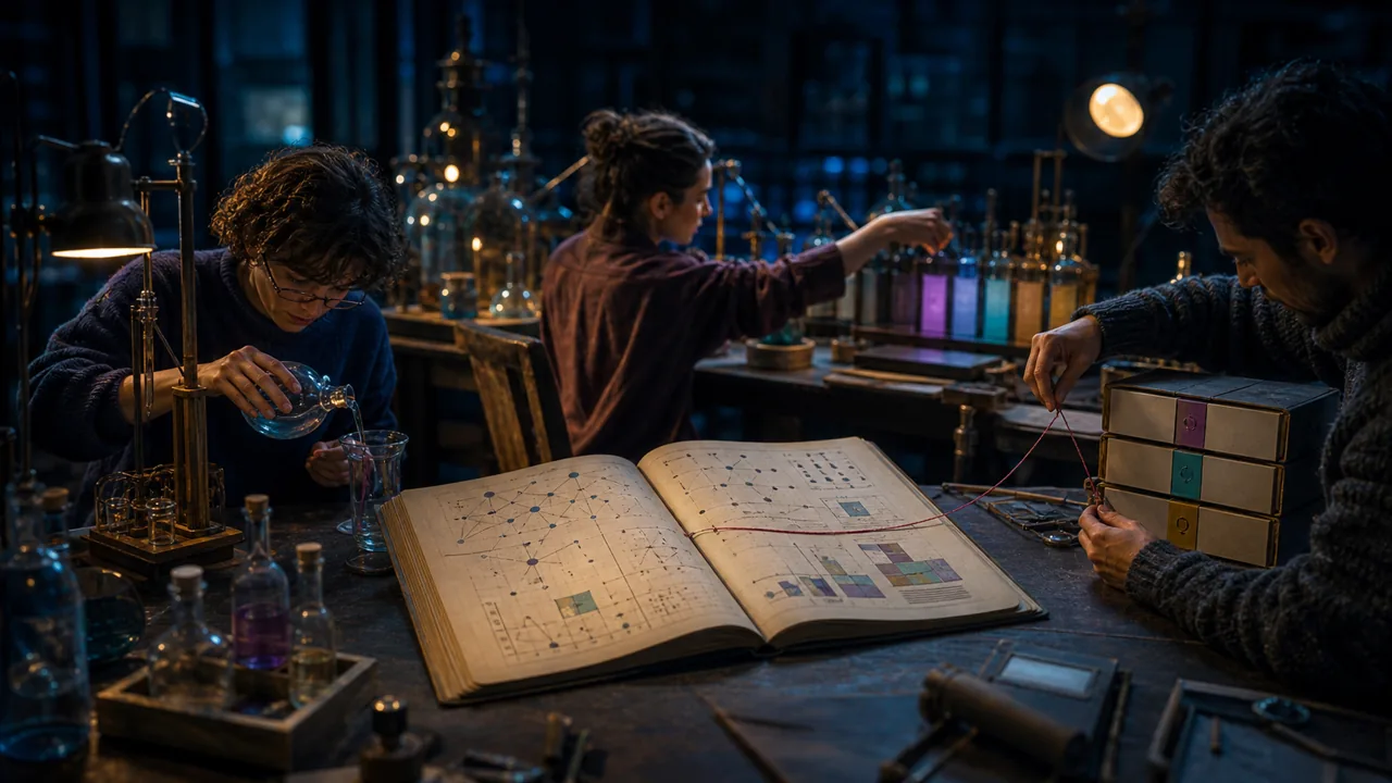 Three researchers connect a shared analysis notebook to data samples