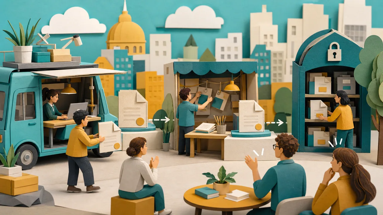 A mobile neighborhood service synchronizes information across several locations