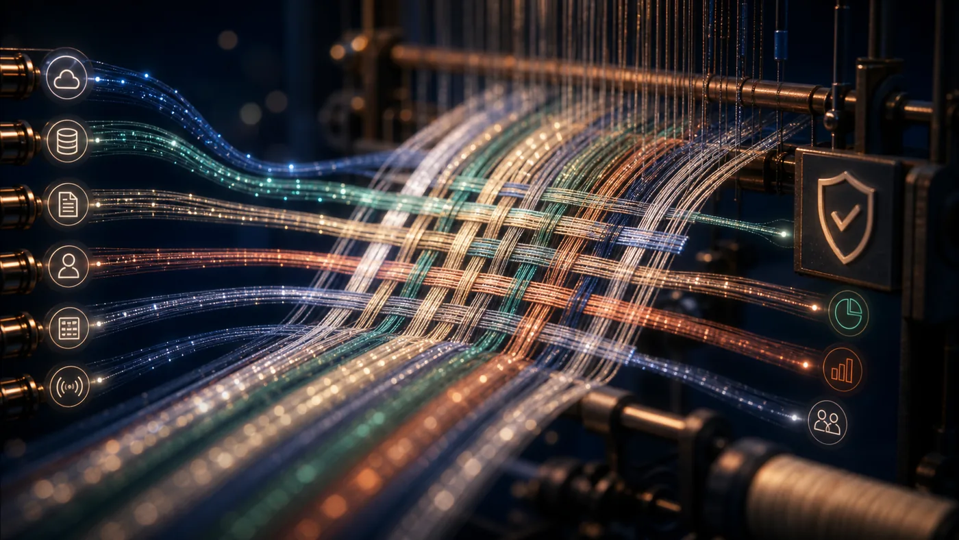 Illustration zu Talend Data Fabric: Datenströme werden zu einem belastbaren Gewebe verwoben