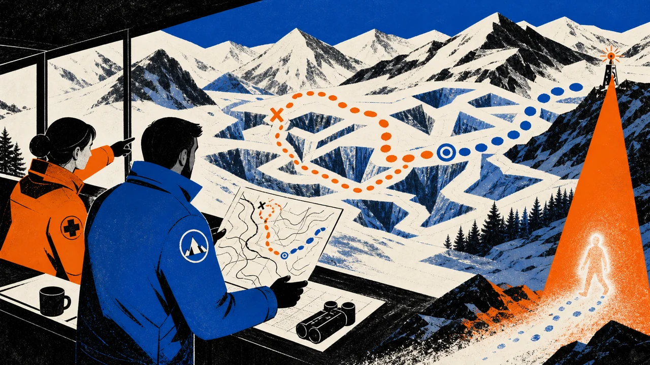Illustration zu Latitude: Ein Kontrollteam rekonstruiert den falschen Weg eines Agenten und führt ihn auf eine sichere Route