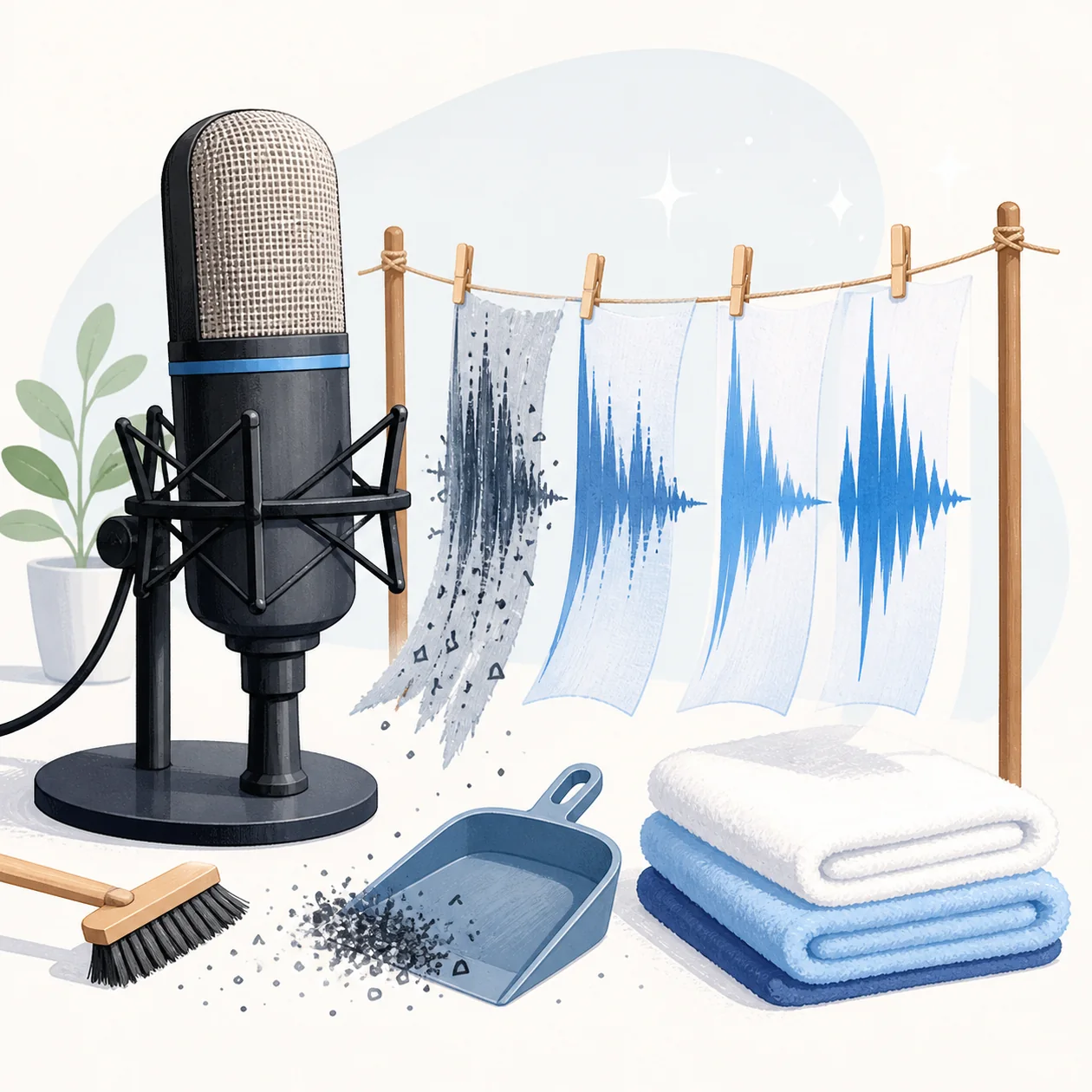 Microphone, speech waveforms, and marked edit points for audio cleanup