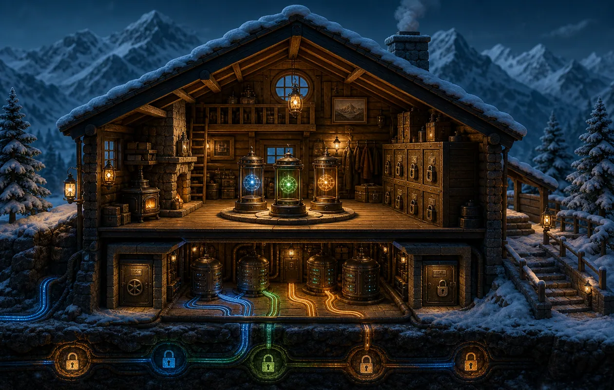 Illustration for Open WebUI: a protected mountain lodge organising local model capsules and private data routes