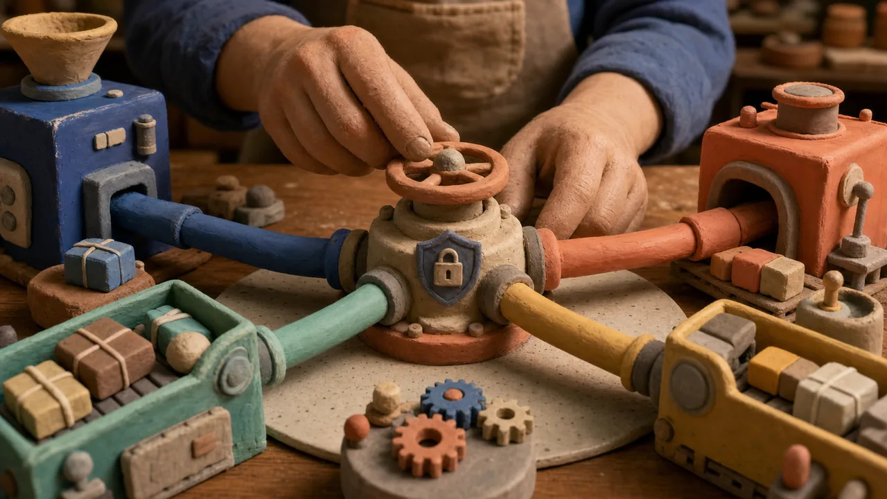 Clay workshop with a carefully governed pipe junction