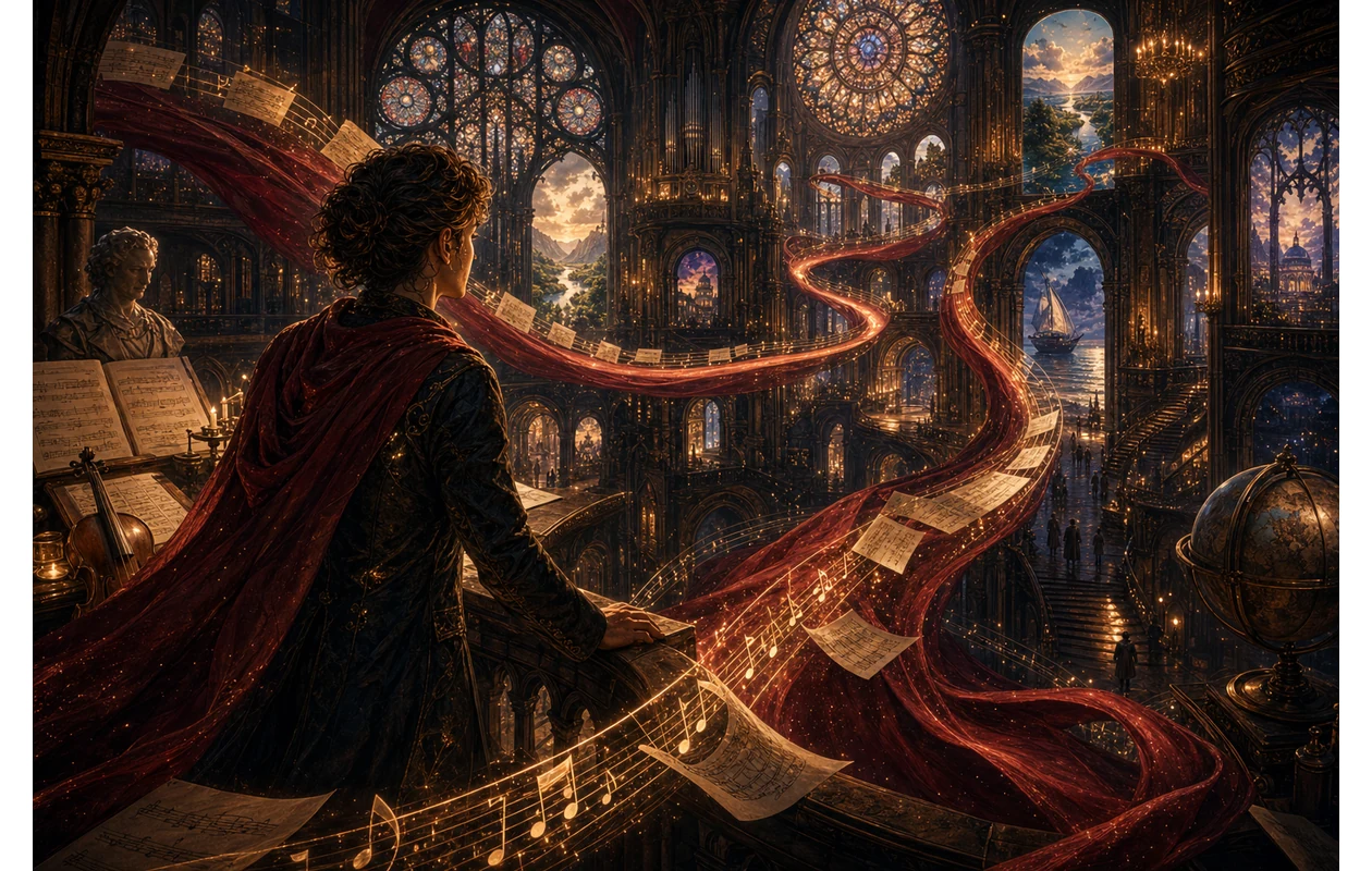 Illustration for vivaldi: Traveler navigating the web like a musical composition