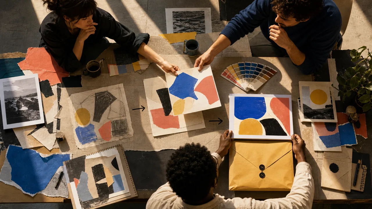 Creative team handing off a reviewed image variant for final approval